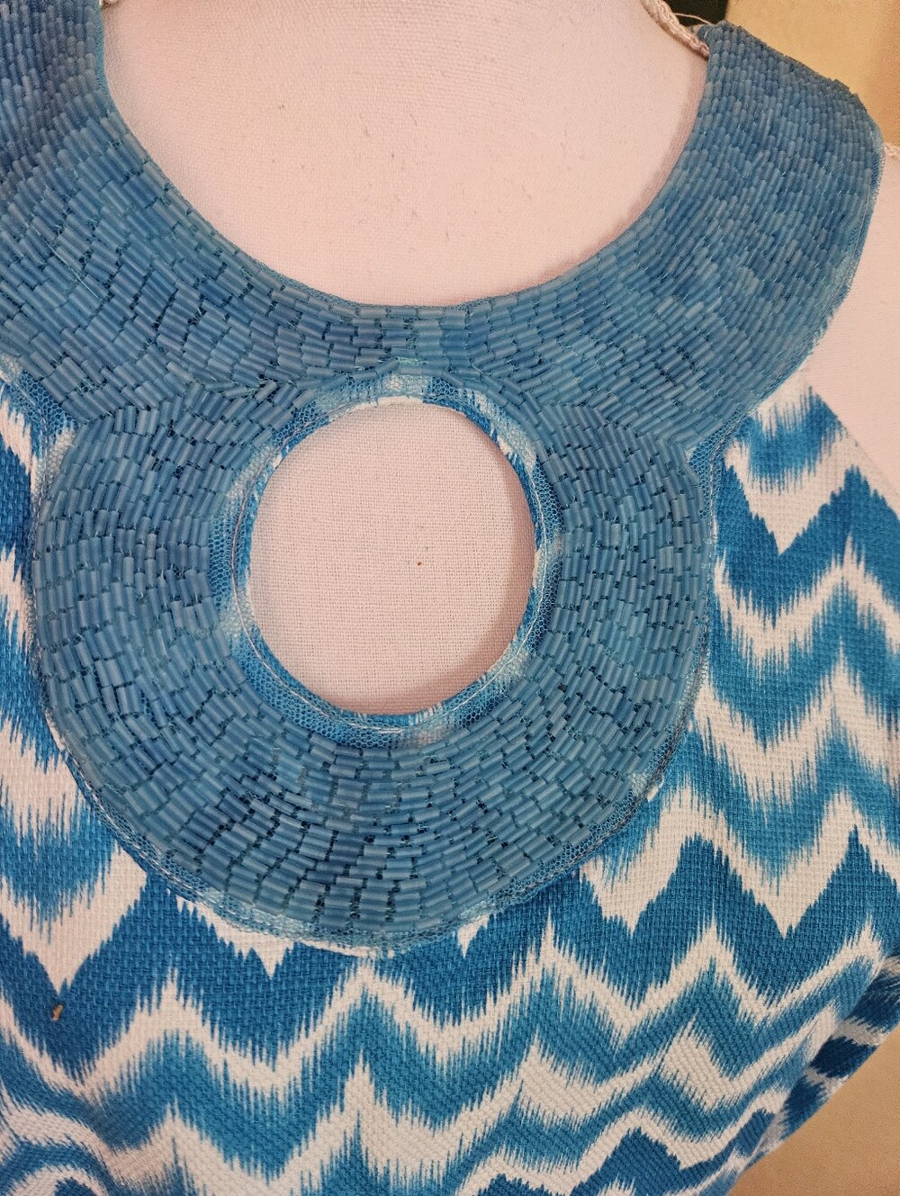 INC Blue Chevron Keyhole Neck Sleeveless Dress Sz 16 - Picture 2 of 10